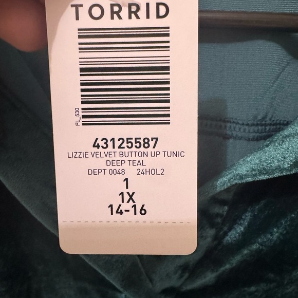 Torrid Lizzie Teal  Velvet Tunic Size 1X - Picture 6 of 7